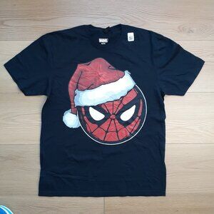 Holiday Spider-Man with a Santa Hat - New Large Black T-Shirt